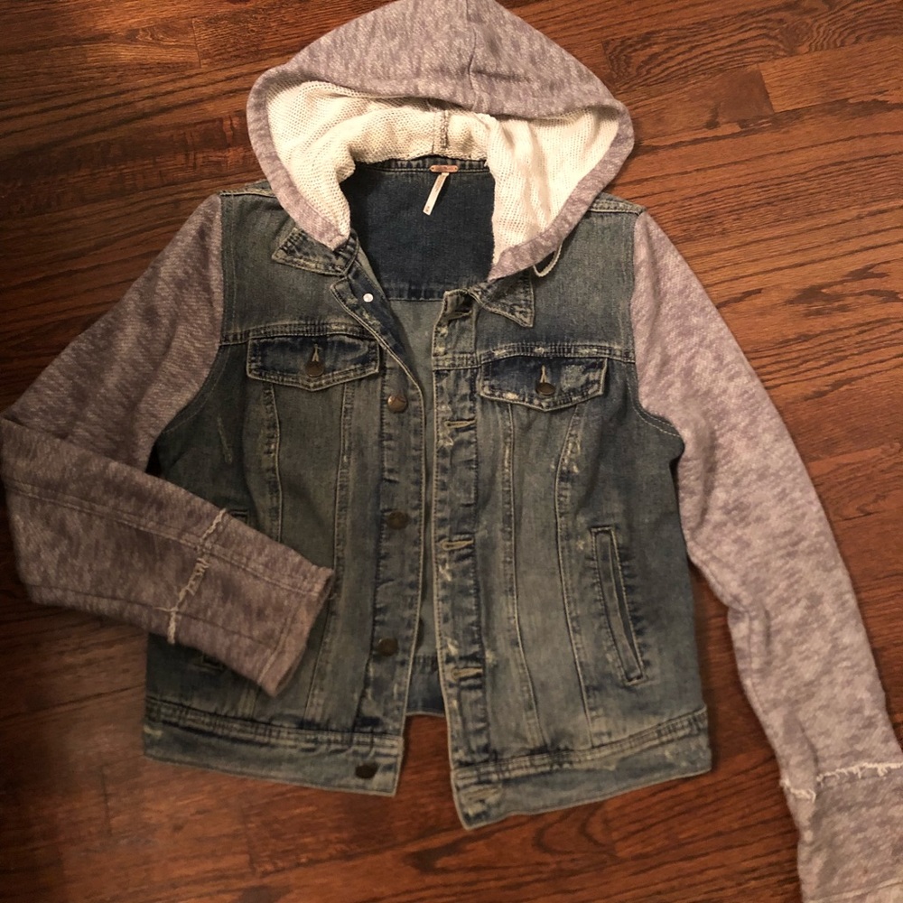 Free People Knit Hooded Denim Jacket (Medium) - Picture 1 of 5
